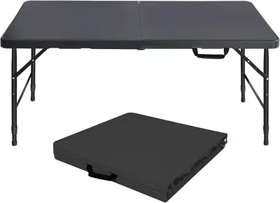 Imagen del producto de Mesa plegable de 125x61 cm, de plástico, plegable, para jardín. Mesa multifuncional para camping con asa, ideal para barbacoas, camping y fiestas. Color: