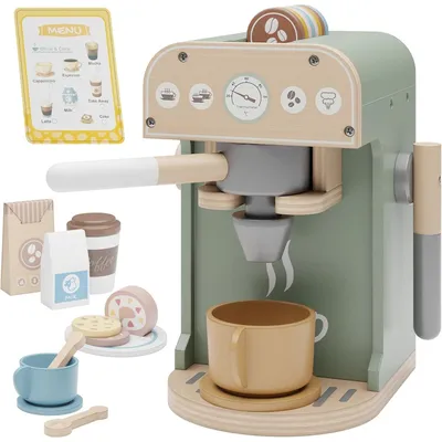 Produktbild von Kaffeemaschine Spielzeug Holz Kaffeemaschine - 25-teilig - Pastell - Spielküche ab 3 Jahren
