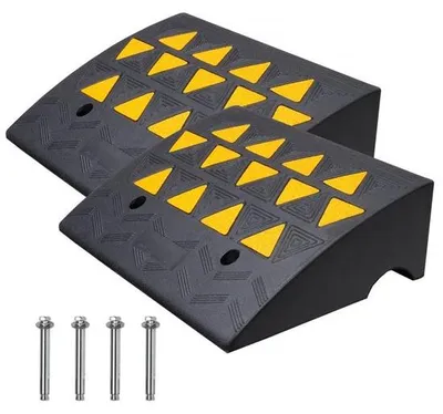 Image de 2x rampe en caoutchouc Rampe de seuil de porte - Max. Capacité de charge jusqu'à 15 tonnes - 49,1x37x15,2 cm - Rampe d'accès pour fauteuil roulant - Convient pour sol irrégulier et bordures de trottoir
