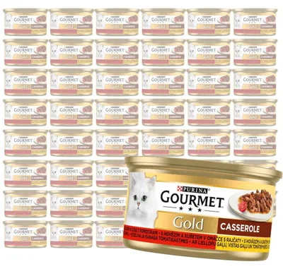 Produktbild von Purina Gourmet Gold Katzenfutter-Auflauf mit Rind- und Hühnerfleisch in Tomatensoße 48 x 85 g