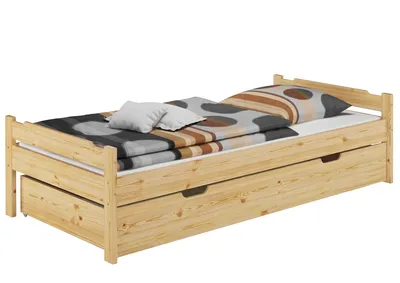 Produktbild von Bett Kiefer massiv 90x200 Einzelbett Singlebett Massivholz Zubehör wählbar V-60.31-09Rollrost und Bettkasten inkl.