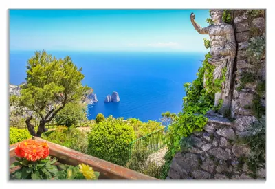 Produktbild von Wallario Frühstücksbrettchen aus Glas 20 x 30 cm mit rutschfesten Füßen, Motiv Mediterraner Ausblick