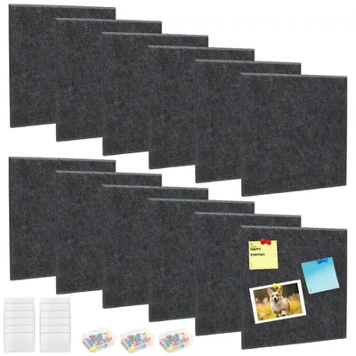 Productafbeelding van Kurk-prikbord 120 x 90 cm, 12 vilten wandtegels, 60 priknaalden, 50 plaktabs, voor kantoor