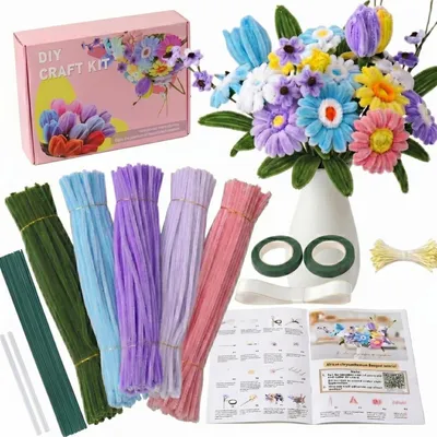 Produktbild von Pfeifenreiniger Blumen Set 540 Stück mit Geschenkbox, DIY Bastelset Chenilledraht für Deko