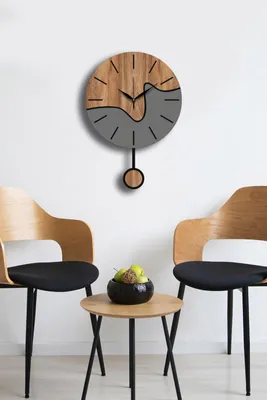 Image de Opviq, Vlnt109, horloge murale décorative, noyer, 100 % MDF, 34 x 48 cm