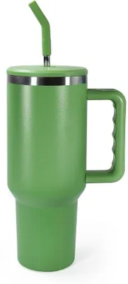 Image de Récipient portable de 1,2 l avec poignée et entonnoir, en acier inoxydable à double paroi sous vide, mug de voyage, tasse à café et à thé pour les déplacements ou le bureau, garde le café et le thé chauds ou froids pendant des heures, 1 200 ml.