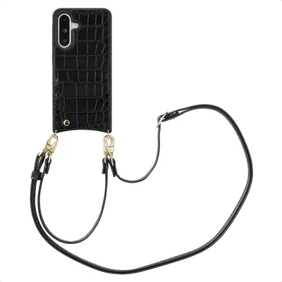 Zdjęcie produktu dla Etui na telefon Selencia Nova Croco ze sznurkiem i uchwytem na kartę do Samsung Galaxy A36 / A56 - czarny