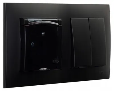 Produktbild von Ospel Szafir Hermetische Steckdose IP44 Schwarz mit Doppelwippschalter