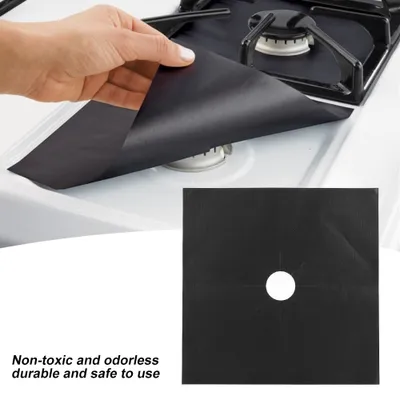 Image de Lot de 4 couvercles pour brûleurs de cuisinière à gaz, tapis antiadhésifs de protection contre l'huile, ustensiles de cuisine (noir)