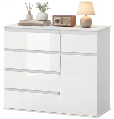 Produktbild von Wohnzimmer-Sideboard mit 5 Schubladen, verstellbaren Einlegeb?den, Soft-Close-Tš¹ren, 100 x 40 x 80 cm, Hochglanzwei?