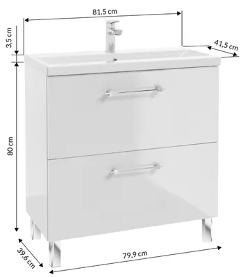 Immagine prodotto di Mobile bagno DomoDomo con lavabo e 2 cassetti 80x80cm in piedi bianco lucido