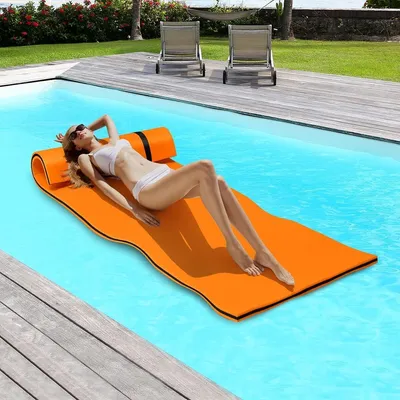 Produktbild von GOPLUS 210x66cm Wasserhängematte mit Kissen, Schwimmbett  Aufrollbare Schwimmmatte aus XPE, Schwimmfloß Wasserliege für Pool Schwimmbad Meer