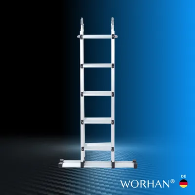 Obrázek produktu pro WORHAN Žebřík 555 cm Hliníkový teleskopický žebřík Skládací žebřík Jednoduchý žebřík Výsuvný žebřík se stabilizační tyčí Všestranný žebřík LG5.5