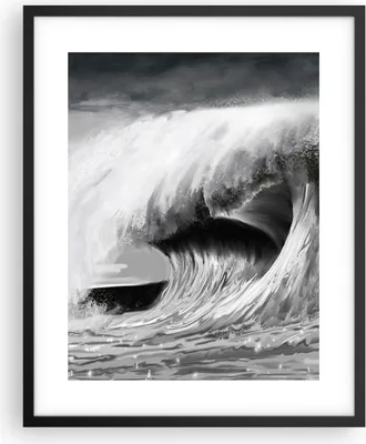 Produktbild von Gerahmtes Poster - Schwarzer Rahmen - Welle Zeichnung Schwarzweiß - 40x50 cm - Wand Bild - Wanddeko - Wandbilder - Wandposter - Bilderrahmen - Bilder - Kunstdruck - Wandbild - P2BPA40x50-4264