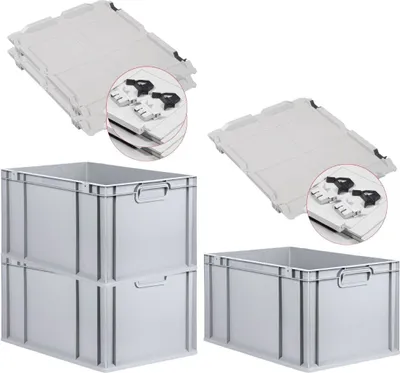 Produktbild von SuperSparSet 3x Eurobox NextGen Economy mit Scharnierdeckel und schwarzen Schiebeschnappverschlüssen | Griffe geschlossen | HxBxT 32x40x60cm | 65 Liter | Eurobehälter, Transportbox, Transportbehälter, Stapelbehälter