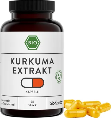 Produktbild von Kurkuma Extrakt Kapseln | 98 Kapseln | 450 mg je Tagesdosis - 1 Kapsel | bioKontor