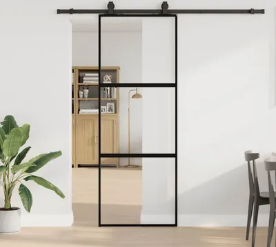 Produktbild von CLORIS Schiebetür mit Beschlag Schwarz 76x205 cm Hartglas 3375874