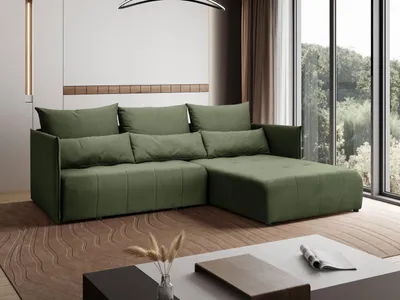 Produktbild von Margaret Hadas24 Ecksofa L Form Hanna 246 x 188 cm mit Schlaffunktion und Bettkasten, 4 Sitzer, Bettzeugablage, Sofa, Eckcouch, grün rechts
