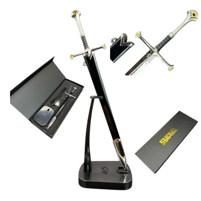 Immagine prodotto di Mini spada tagliacarte Anduril ispirata ad Aragorn - metallo - supporto e confezione regalo - 22 cm KW1121