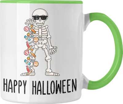 Produktbild von Trendation - Halloween Tasse Kürbis Dekoration Becher Happy Halloween Skelet (Grün)