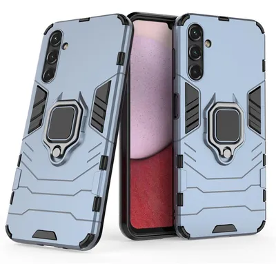 Productafbeelding van MobyDefend Hoesje - Geschikt voor Samsung Galaxy A14 - Dubbelgelaagde Pantsercase Met Standaard - Blauw