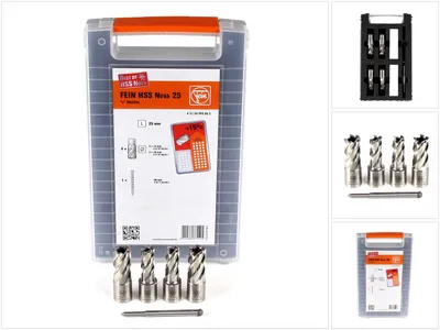 Zdjęcie produktu dla Zestaw akcesoriów Fein HSS Nova 25 Najlepsze wiertło rdzeniowe 3/4" Weldon 5 szt. głębokość cięcia 25 mm w plastikowym pudełku ( 63134999062 )