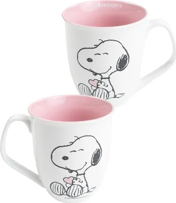 Produktbild von The Peanuts Snoopy Tasse - Kaffeetasse Becher Kaffeebecher aus Keramik Rosa Weiß 280 ml