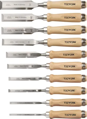 Zdjęcie produktu dla Zestaw dłut 6, 8, 10, 12, 16, 20, 22, 24, 26, 30 mm z rękojeścią z drewna bukowego, kształt Ulmer, 10-częściowy