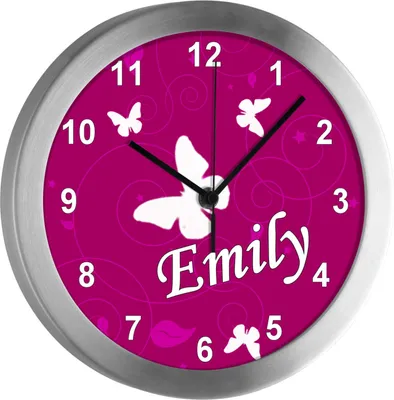 Produktbild von Kinderzimmer Funkwanduhr, Funkuhr Wanduhr Kinder, Schmetterling brombeere 25 cm