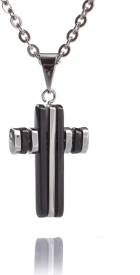 Produktbild von Edelstahl Anhänger Kreuz mit Schwarzer Beschichtung Hochglänzend Männerschmuck Kette- 55cm