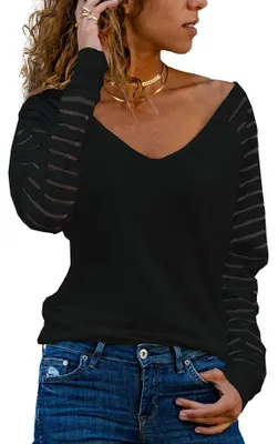 Produktbild von Langarm Gestreifte V-Ausschnitt Bluse für Damen