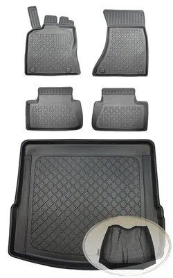 Produktbild von SET Kofferraumwanne Gummifußmatten für Porsche Macan Turbo Steilheck Geländewagen SUV 5-türer 2014- auch für Modelle mit Varioschienen kompatibel