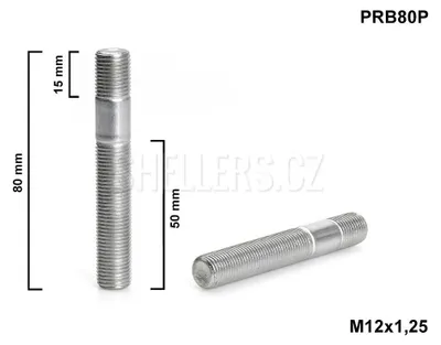 Obrázek produktu pro Kolový svorník - šteft M12x1,25x50/15 oboustranný závit, PRB80P, EU, celková délka 80 mm