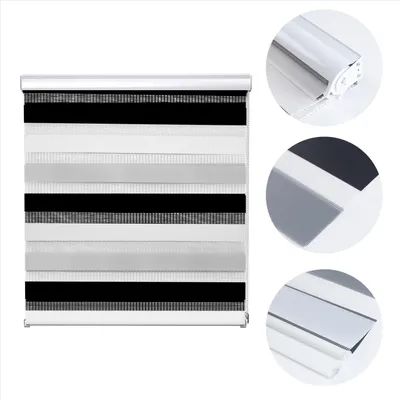 Produktbild von Doppelrollo Aluminum Klemmfix bohren Schwarz Weiß 140 x 150cm Seitenzugrollo Sonnen- und Sichtschutz - inkl. Befestigungsmaterial
