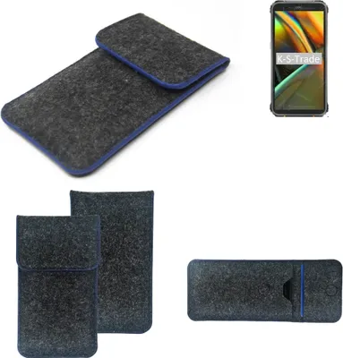 Produktbild von K-S-Trade Handy-Hülle Schutz-Hülle kompatibel mit Blackview BV5100 Filztasche Pouch Tasche Case Sleeve Filzhülle dunkelgrau, blauer Rand