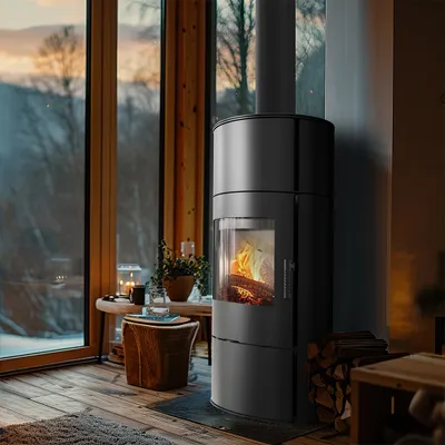 Produktbild von Kaminofen aus Stahl ROLLO Ø 150 8 kW mit Akkumulatorenscheiben