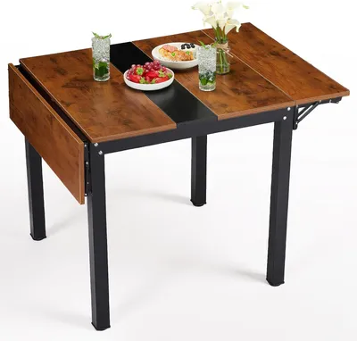 Produktbild von Ausklappbarer Klapptisch 83,5–120 cm, platzsparender Esstisch mit Metallbeinen, Vintage Küchentisch & Bürotisch für 2-4 Personen