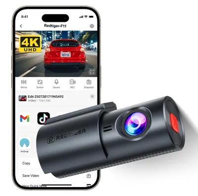 Produktbild von Dashcam Autokamera 4K Ultra HD - Drehbar - Nachtsicht - WDR - WLAN - Parkmodus 24 Stunden - Ohne SD-Karte