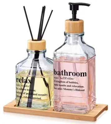 Produktbild von Bathroom Solutions | Badezimmer-Set 3-teilig - Seifenspender & Raumduft auf Tablett