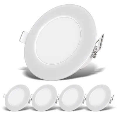 Image de Lot de 5 spots LED encastrables IP65 – spéciales Salle de bain – Ultra-plats 30mm – Ø68mm – Blanc neutre 4000K – 3W / 350lm chacun