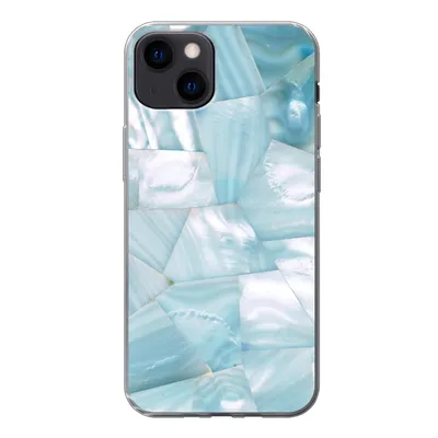 Produktbild von MuchoWow® Handyhülle Schutzhülle Hülle für iPhone 13 Naturstein - Blau - Perlmutt Silikon Softcase Handy Hülle - Karteninhaber