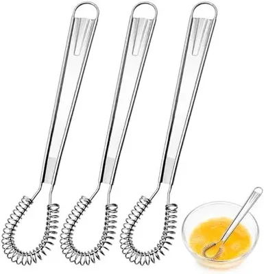 Produktbild von 3 Stück Spiralbesen, Premium Mini Schneebesen Set aus Edelstahl mit Ergonomischem Design, Perfekt für Rühren und Mischen von Milch, Milchtee, Eiern und Mehr, Rostfrei und Leicht zu Reinigen Küchenuten