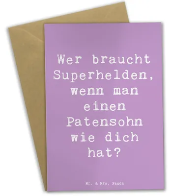 Produktbild von Mr. & Mrs. Panda neujahrskarte Spruch Patensohn Held - Lavendeltraum - Geschenk, herzerwärmende Sprüche, Liebe, einladungskarten, Helden, Freude, weihnachtskarten