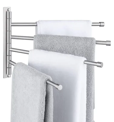 Image de Porte-serviettes pivotant, 4 bras, rotation à 180°, acier inoxydable SUS304, porte-serviettes de salle de bains, fixation murale, finition brossée, A2102S4-2