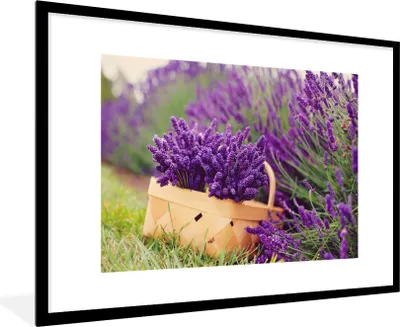 Produktbild von MuchoWow® Gerahmtes Poster Frischer Lavendel in einem Korb 90x60 cm - Poster mit Schwarzem Bilderrahmen Wandposter Rahmen Foto Bilder - Wanddekoration - Fotos