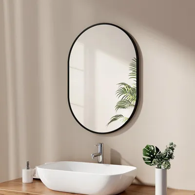 Immagine prodotto di Specchio da bagno ovale EMKE, 50 x 70 cm, specchio con cornice nera, specchio da parete ovale