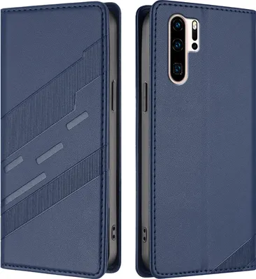 Image de Etui pour Huawei P30 Pro, étui portefeuille en cuirPolyuréthaneavec fente pour cartes et fonction stand Blau