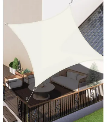 Produktbild von Sonnensegel 2x2m Wasserdicht Rechteckig Cremeweiß PES Polyester 95% UV-Schutz