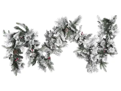 Produktbild von BELIANI Weihnachtsgirlande Weiß Kunststoff 270 cm mit LED Beleuchtung Timer Schnee batteriebetrieben Weihnachtsdeko für Kamin Treppe Geländer Fenster Innen