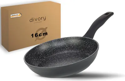 Produktbild von DIVORY Bratpfanne 16cm kein Induktion – Antihaft Beschichtete kleine Universalpfanne für alle Herdarten - Sichere Griffe (Schwarz, 16cm)